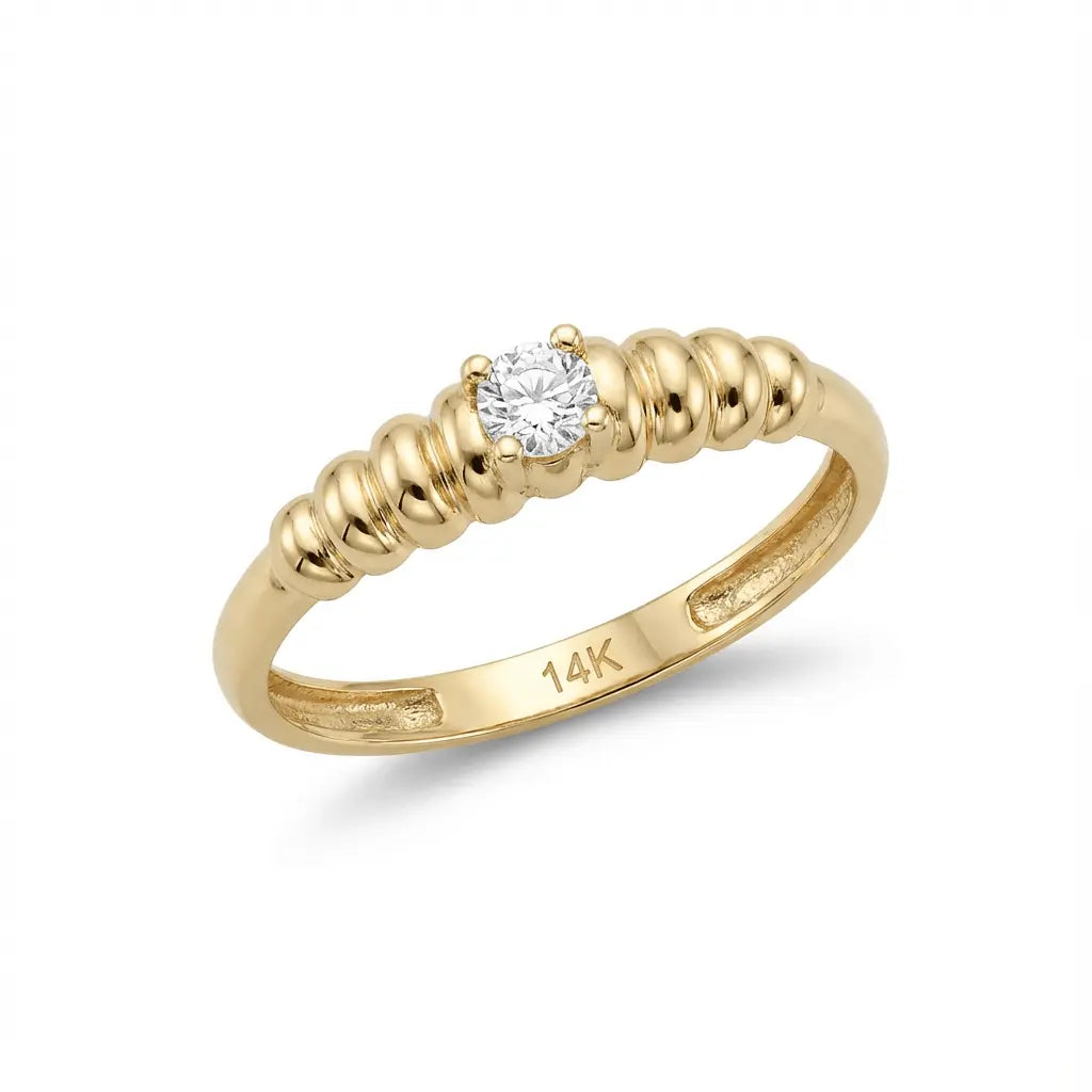 Solid Gold Ring – Radiant Beaded Solitaire – 14ct Gold