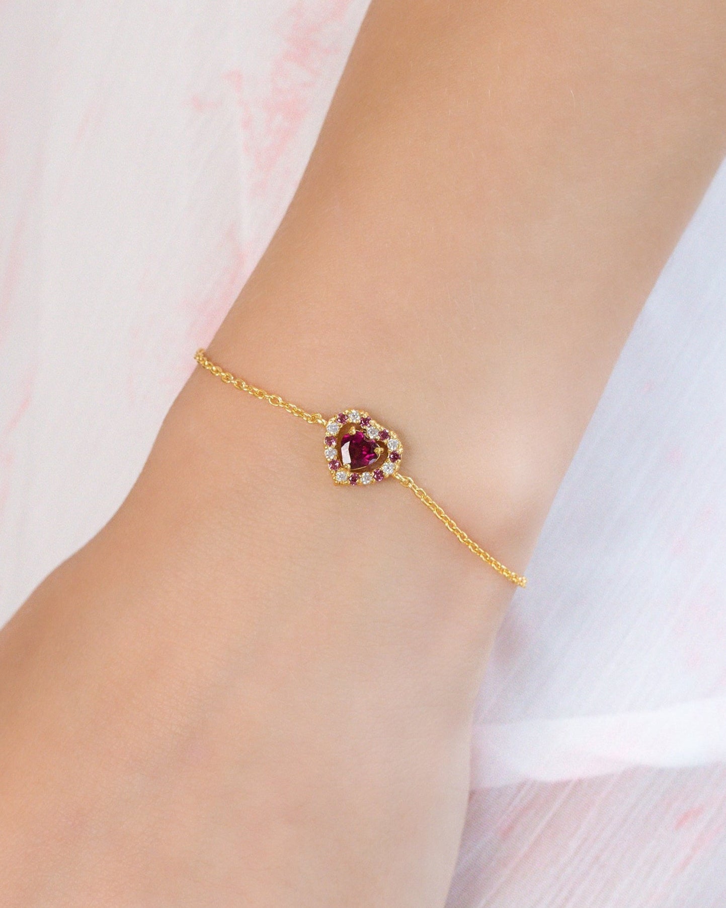 Red Heart Rhodolite Garnet Jewellery Set in 18k Gold Vermeil