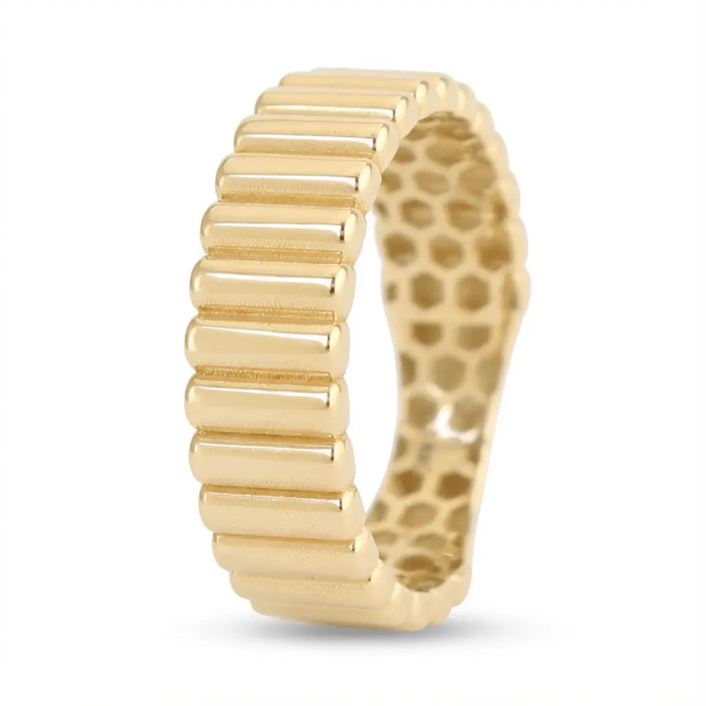 Solid Gold Ring – Ribbed Texture Modern – 14ct Gold