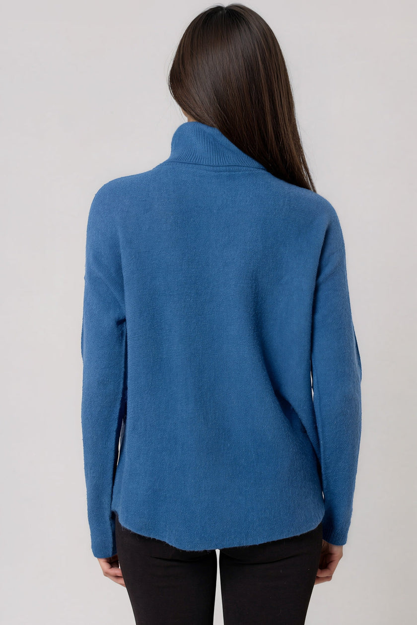 Dark Denim Roll Neck Soft Knit Jumper
