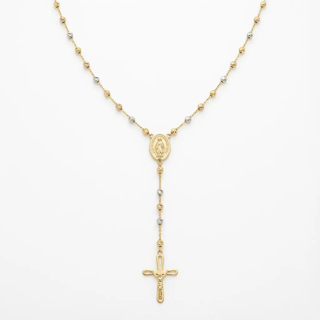 Solid Gold Necklace – Tricolor Rosary Style | Gold | Majestic Jewellery