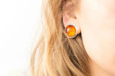 Round Amber Clip On Earrings