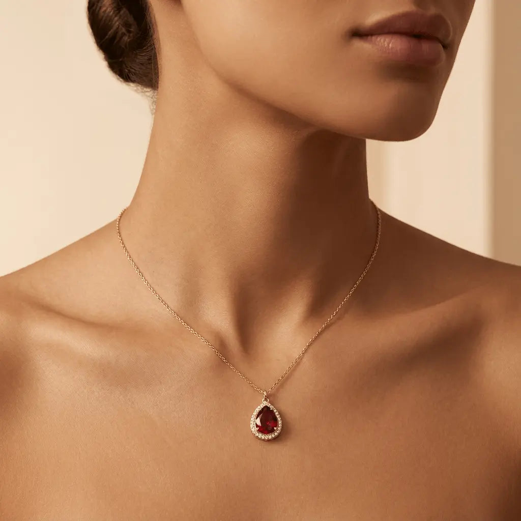 14K Gold Ruby Necklace – Ruby Glow Teardrop | Majestic Jewellery