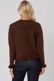 Brown Ruffled Trim Wool Blend Cardigan
