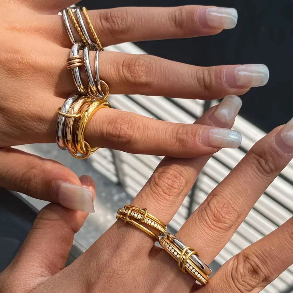 18K Elegant Gold&Silver Stacked Rings
