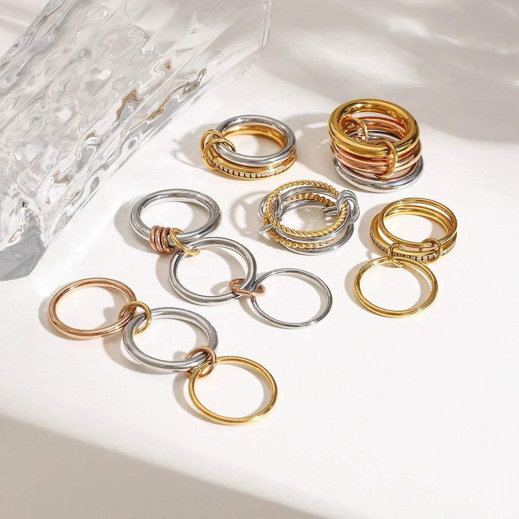 18K Elegant Silver Stacked Rings