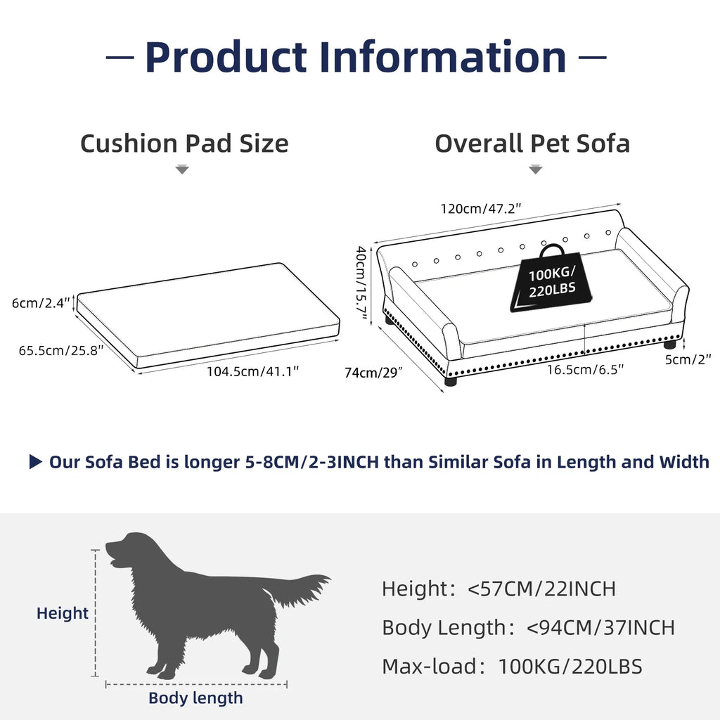 Dutch Velvet Upholstered Pet Lounge Chair, Dog Bed, Sofa, Couch Bed, Solid Wood Legs, Detachable Pad, Pet Supplies, L, XXL