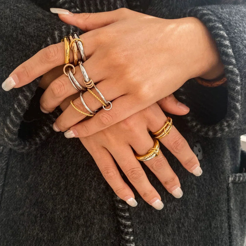 Two-Tone Rope & Beaded Interlocking Ring