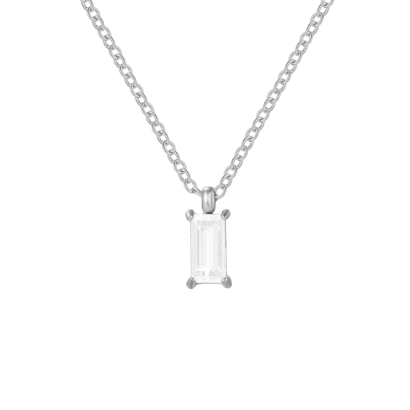 Elegant Rectangular Zirconia Pendant Necklace – Gold & Silver
