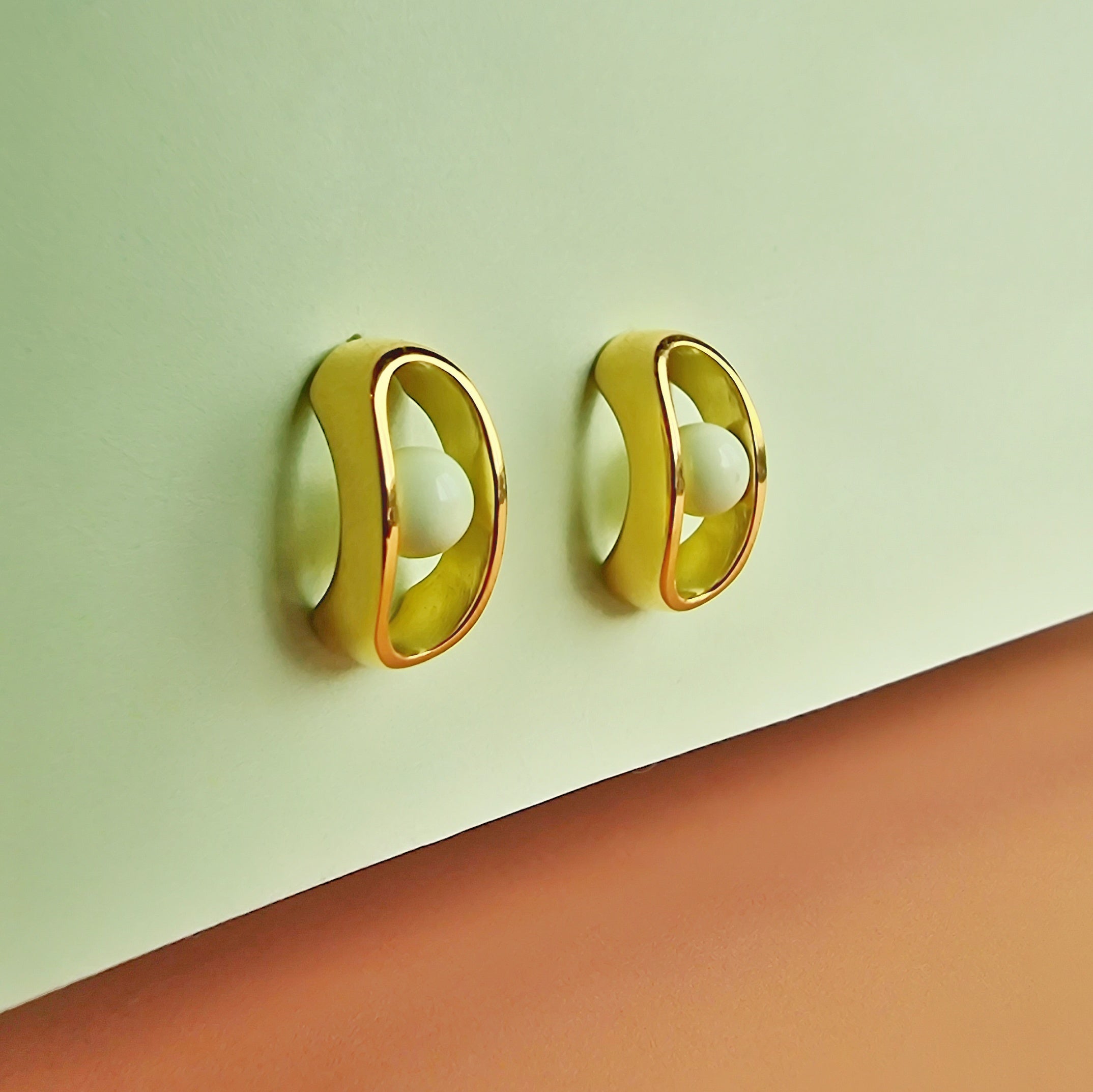 Lemon Green Chrysoprase Gold Stud Earrings