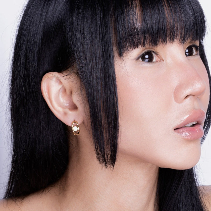 Boucles d'oreilles clous en or, chrysoprase verte citron