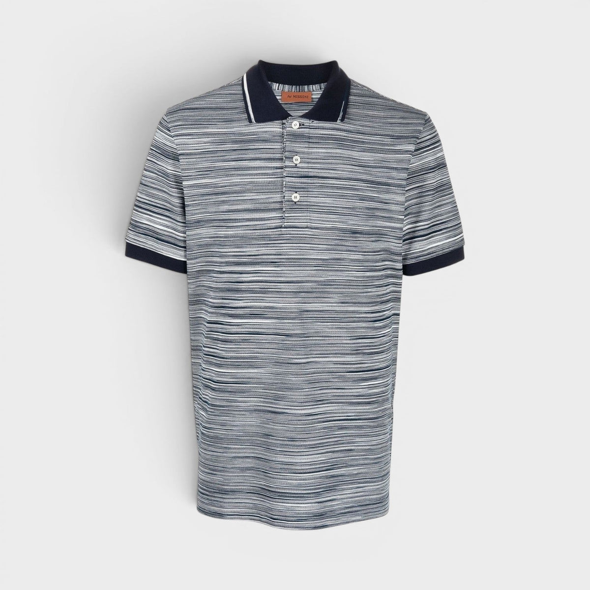 Striped Contrast Collar Polo Shirt Space Dyed Navy White