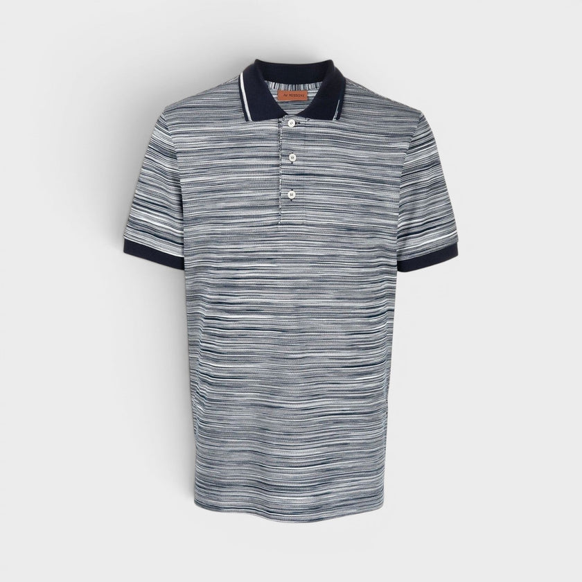 Striped Contrast Collar Polo Shirt Space Dyed Navy White