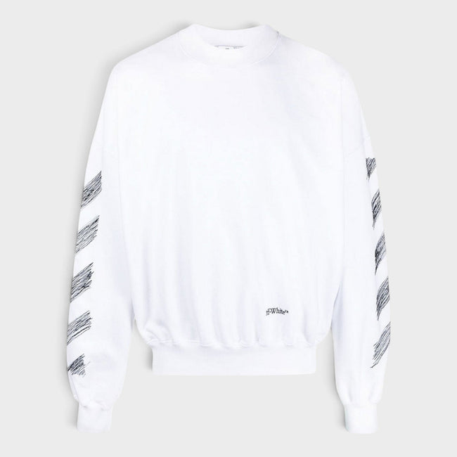 Scribble Diag Print Sweatshirt White