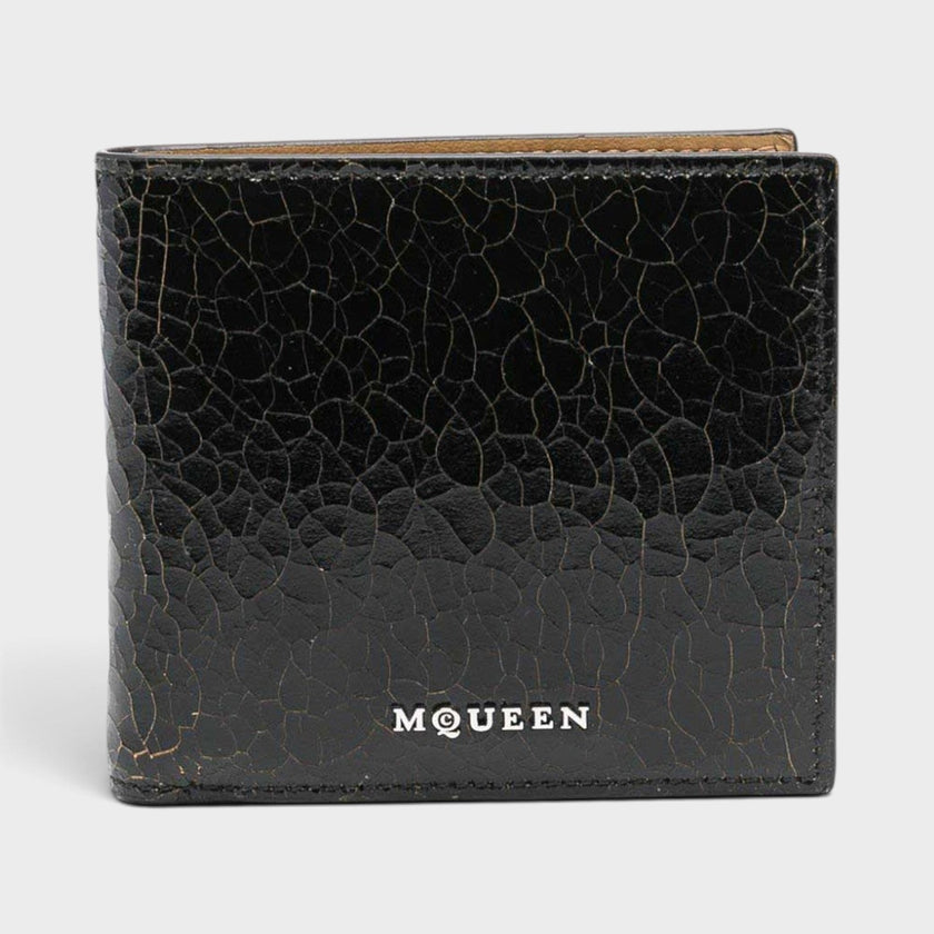 Logo Bi-fold Wallet Crackled Leather Black