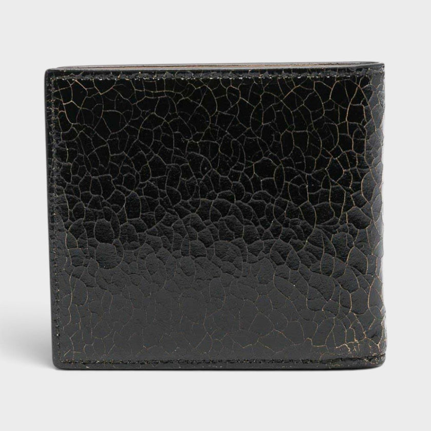 Logo Bi-fold Wallet Crackled Leather Black