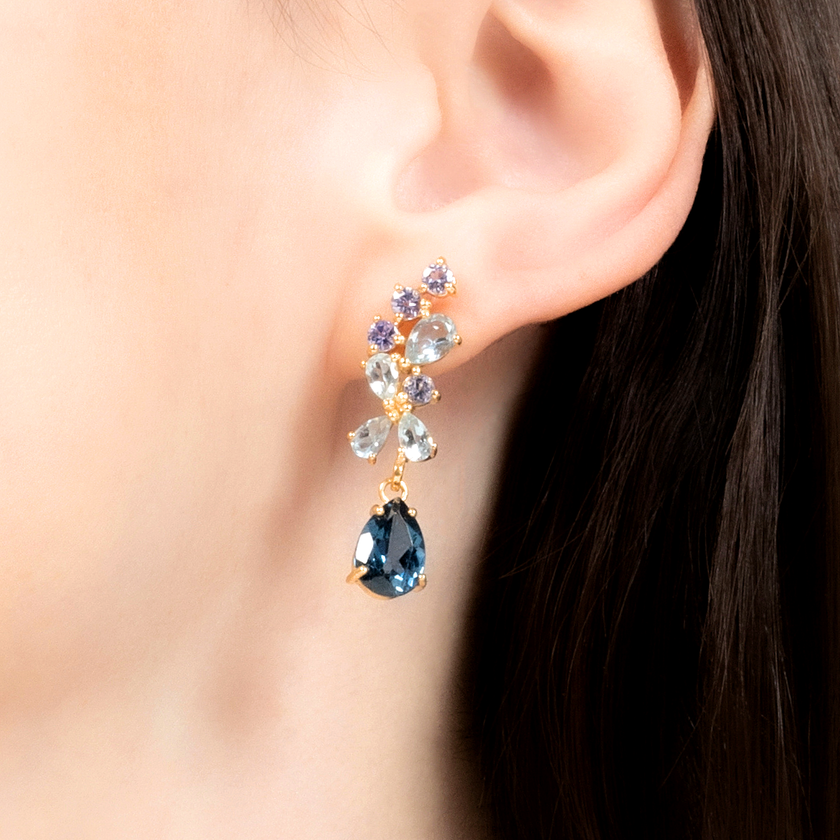 Blue Gemstone Drop Earrings in 18k Gold Vermeil
