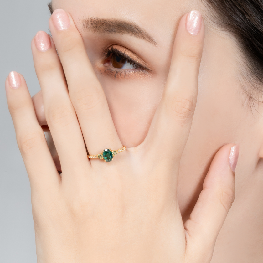 Green Topaz and Green Tourmaline Ring in 18k Gold Vermeil