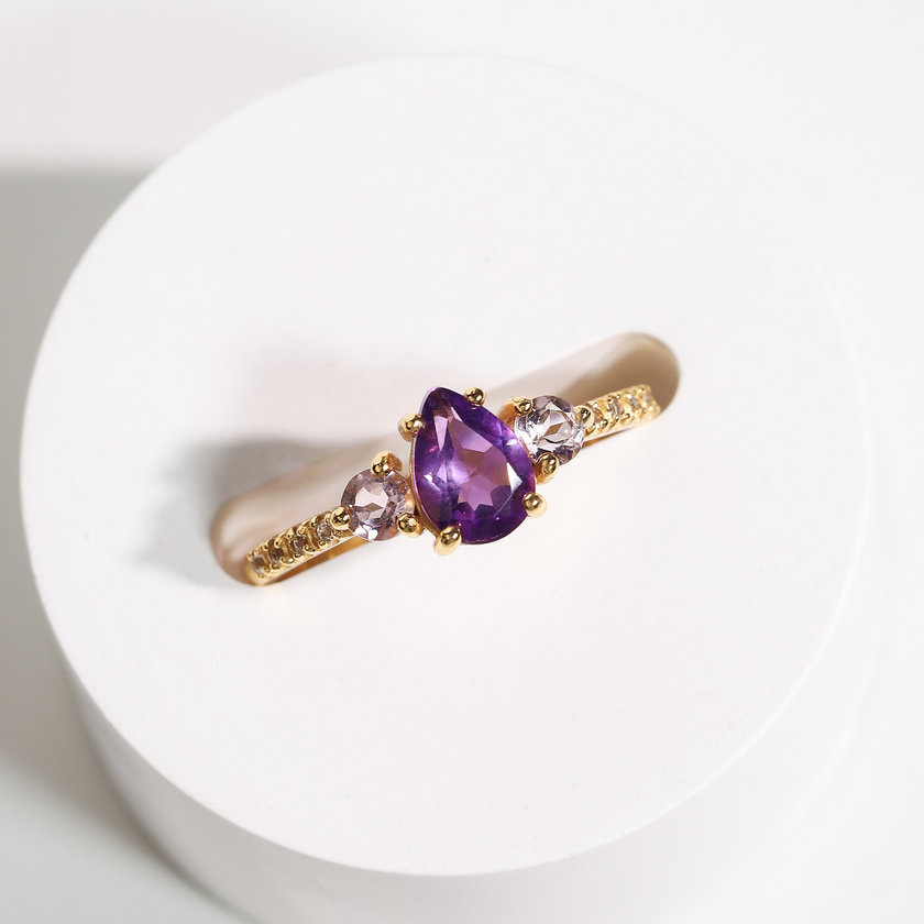 Amethist en Lavendel Amethist Ring in 18k Goud Vermeil