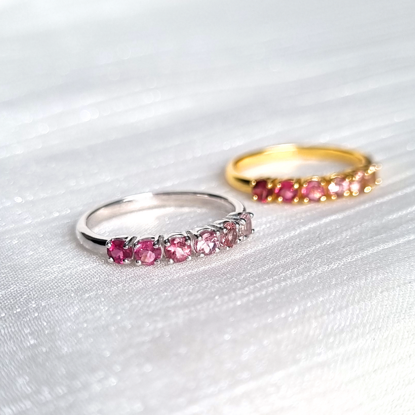 Anillo de eternidad de turmalina rosa ombré en plata de ley