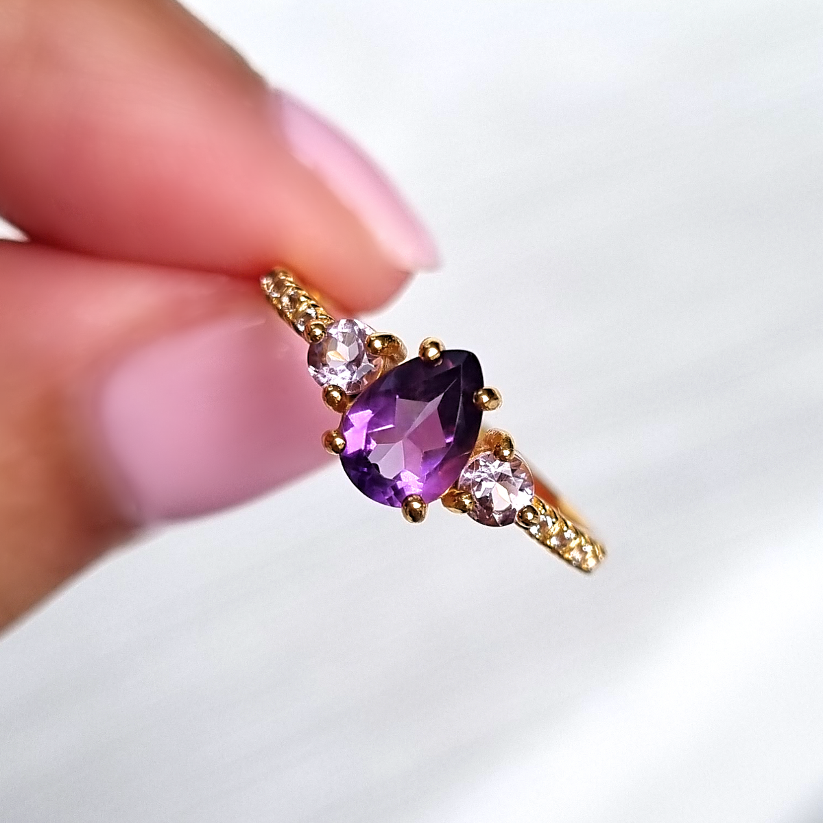 Amethist en Lavendel Amethist Ring in 18k Goud Vermeil