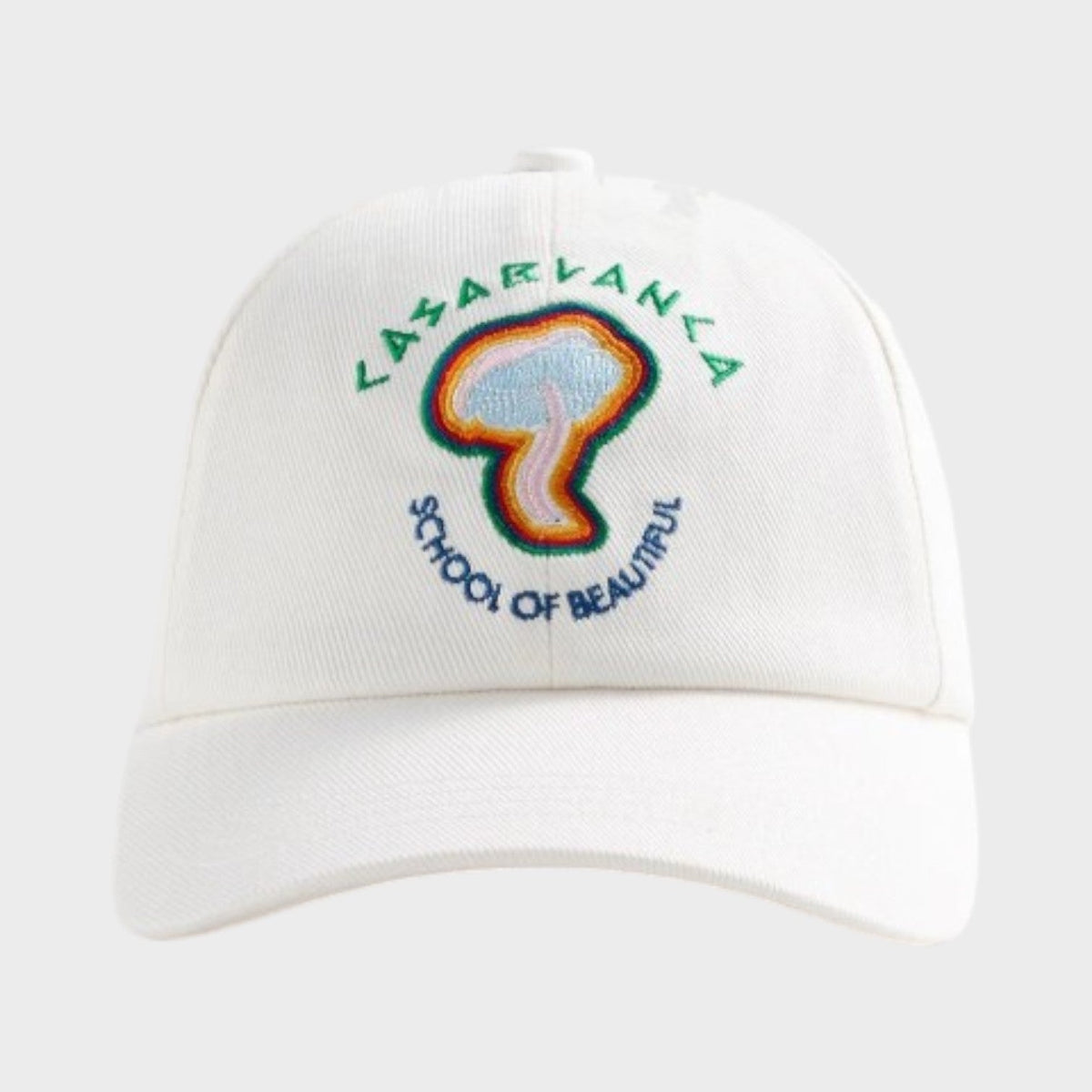 Rainbow Mushroom Embroidered Cap White