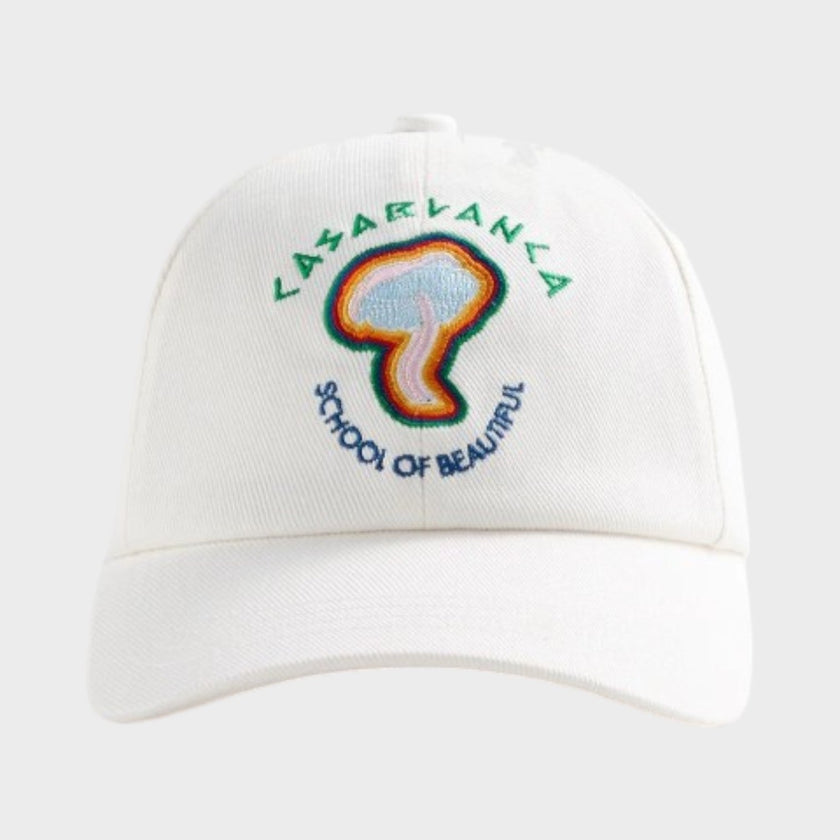 Rainbow Mushroom Embroidered Cap White