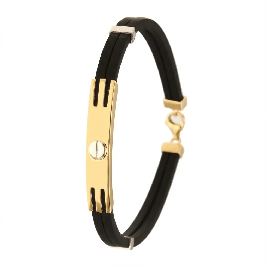 14K Gold Detail Bracelet – Modern Screw Detail Black | Braided Black Band | Majestic Jewellery