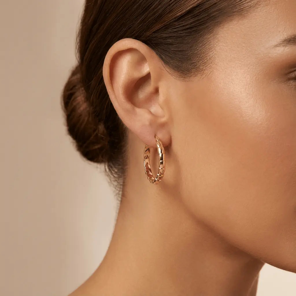 Solid Gold Earrings – Sculpted Segment Hoop | Gold | Majestic Jewellery