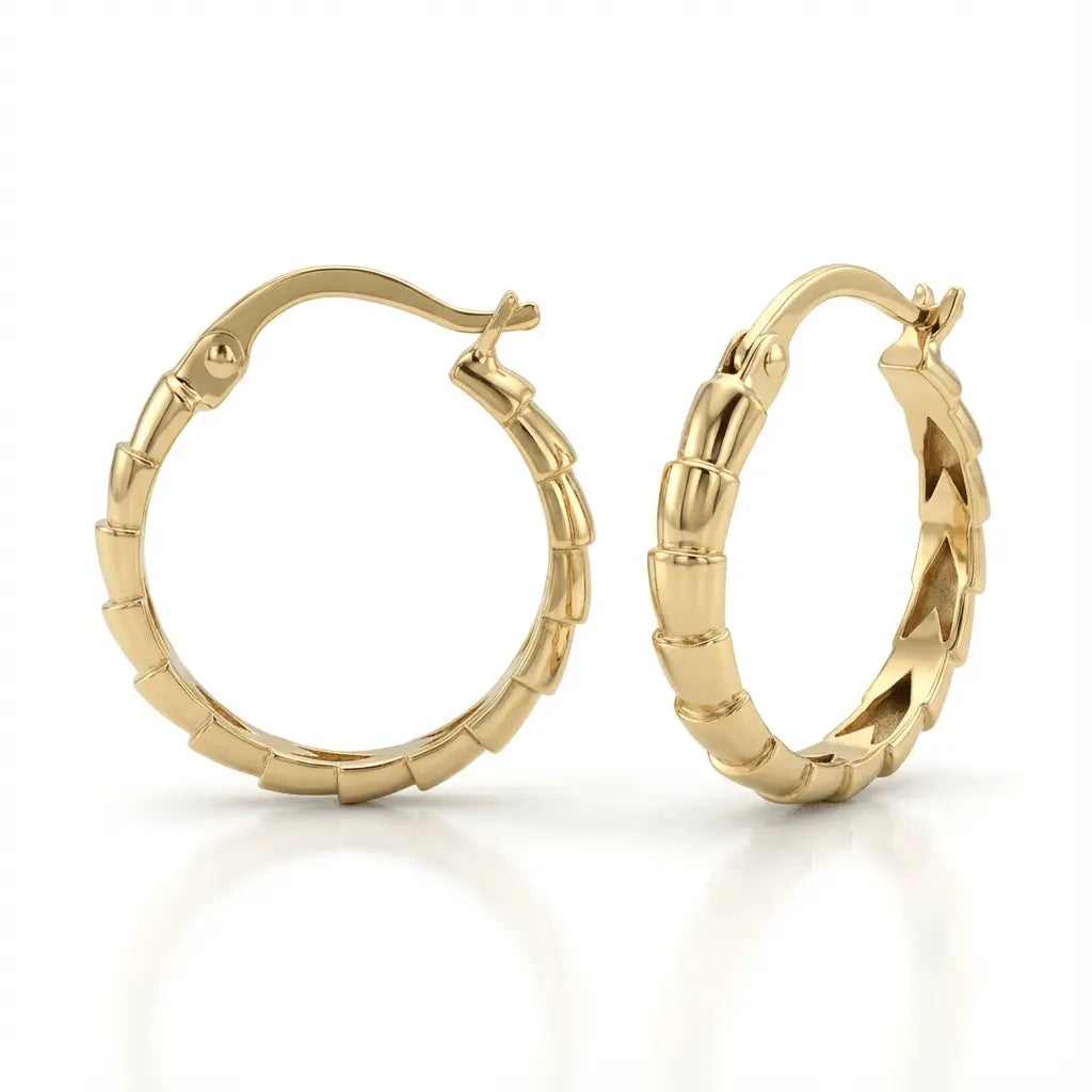 Solid Gold Earrings – Sculpted Segment Hoop | Gold | Majestic Jewellery
