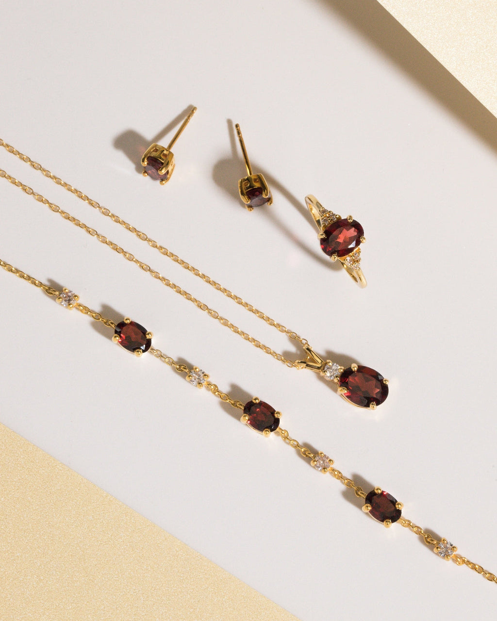 Mini Set 1 - Garnet Jewellery Set in 18k Gold Vermeil