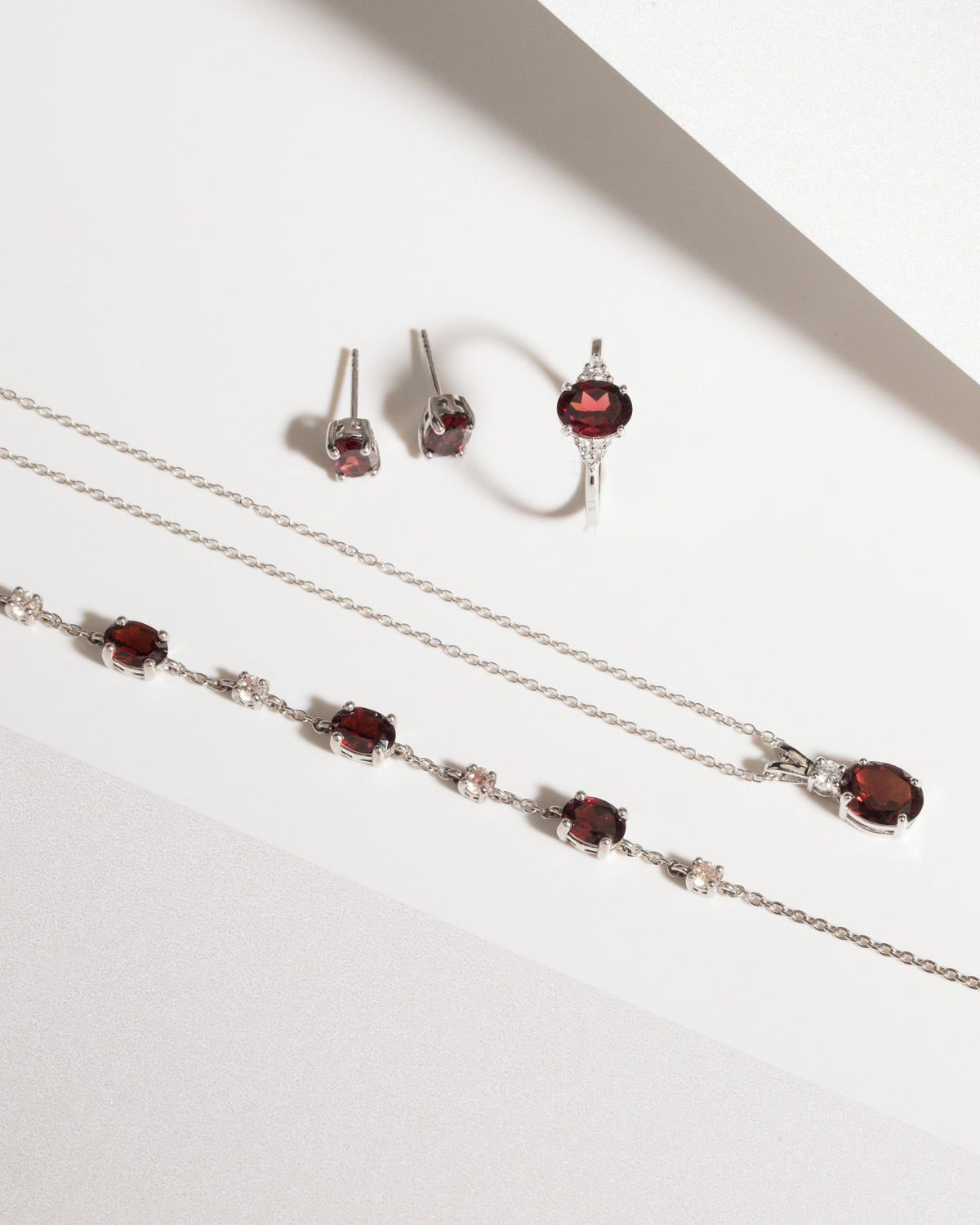 Essential Garnet Jewellery Set in Sterling Silver