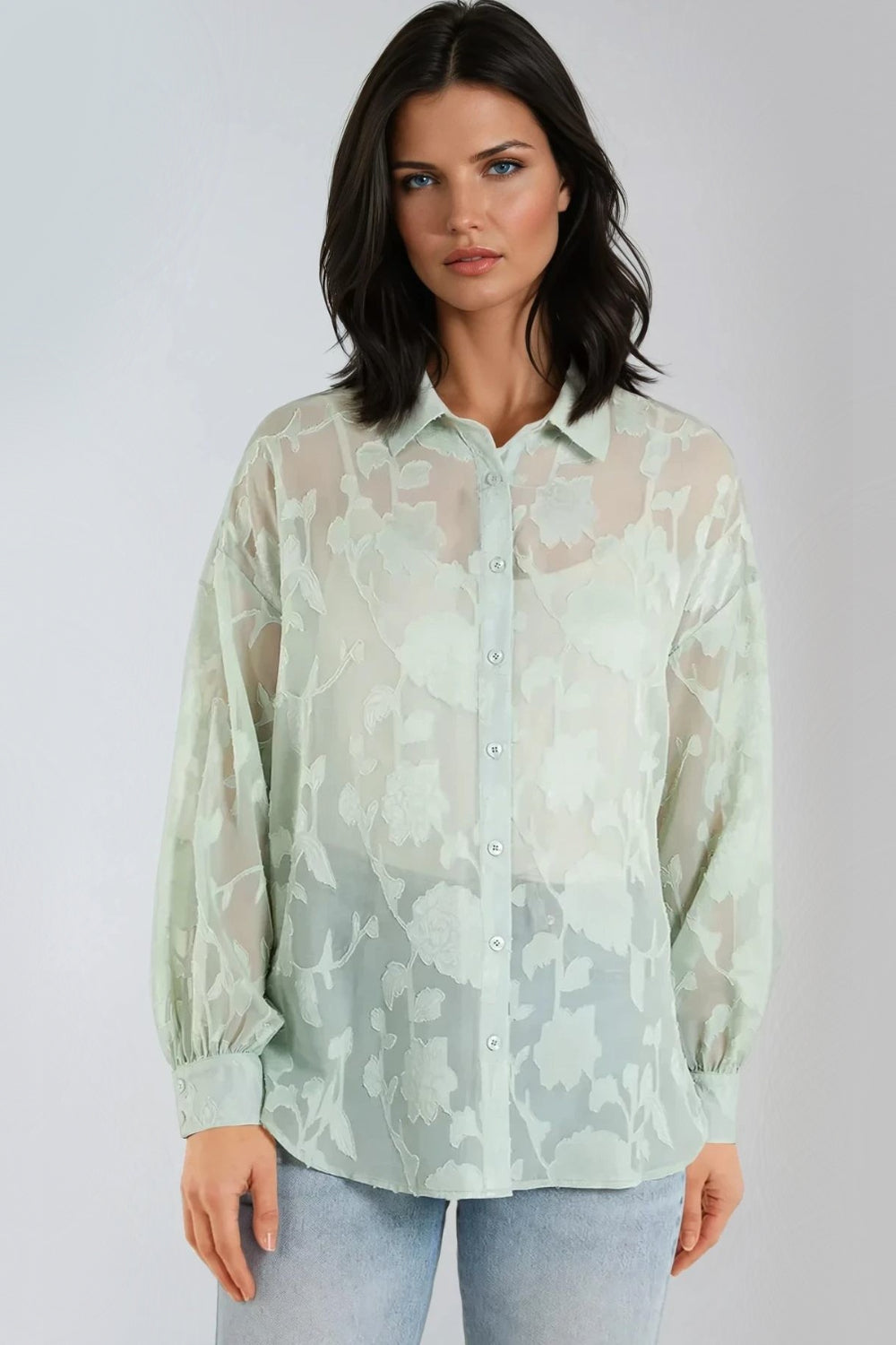 Camisa floral semitransparente color menta