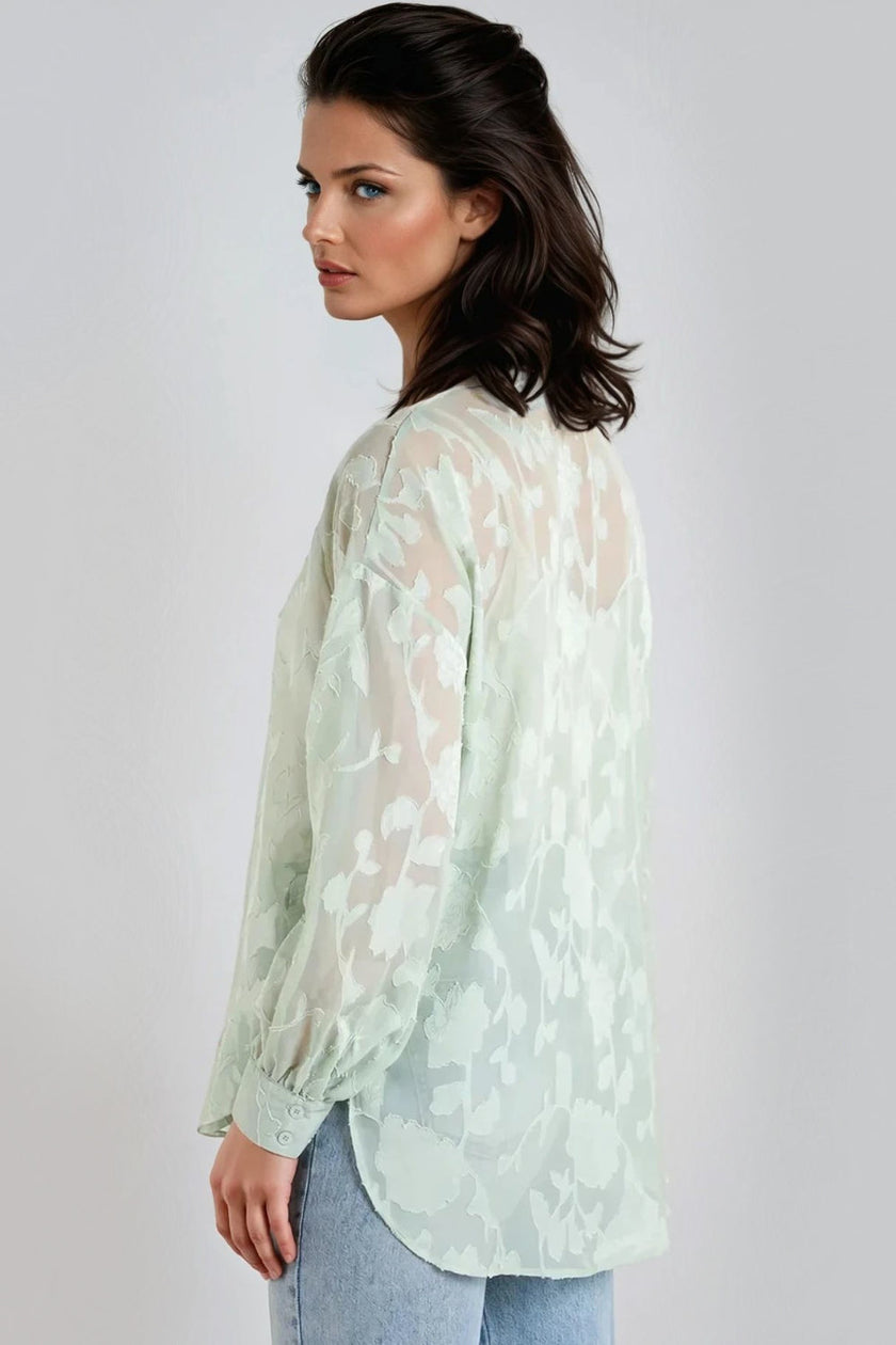 Camisa floral semitransparente color menta