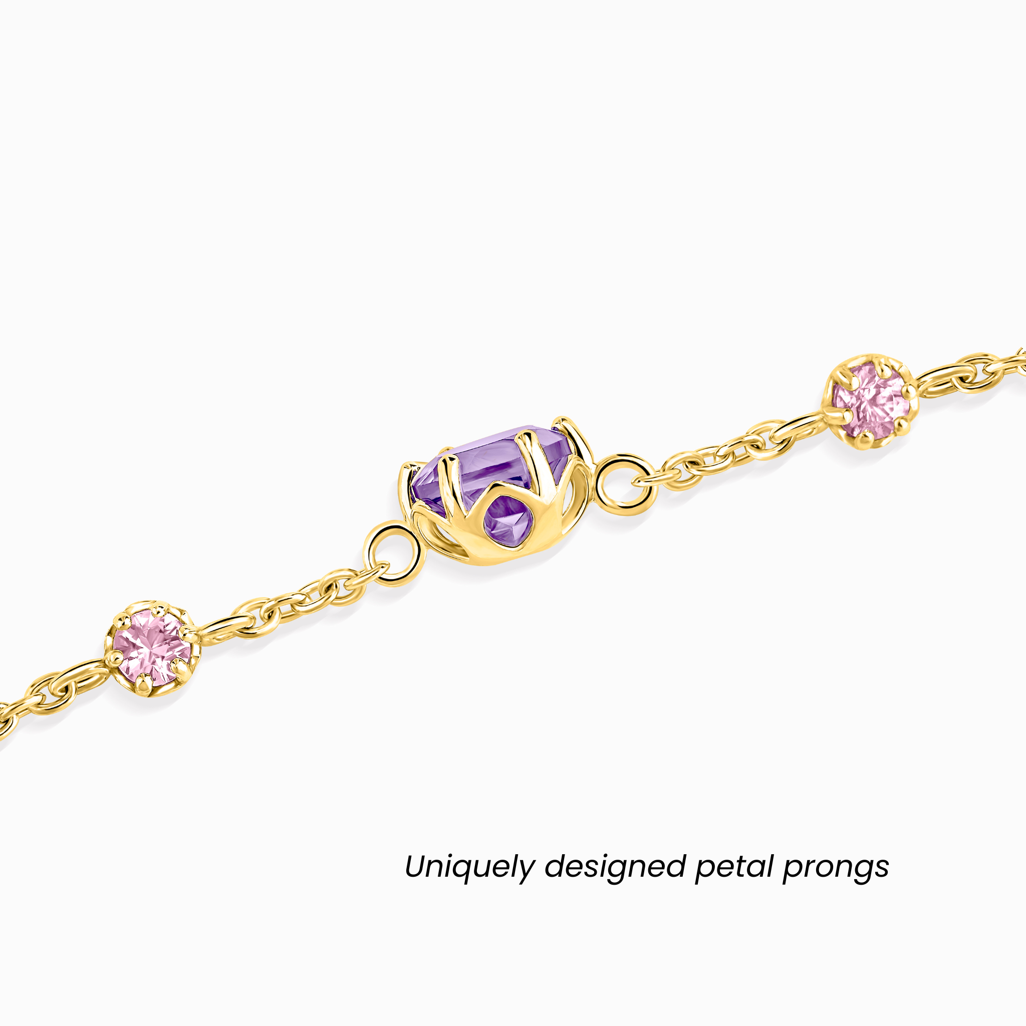 Roze saffier & amethist sieradenset in 18k verguld zilver