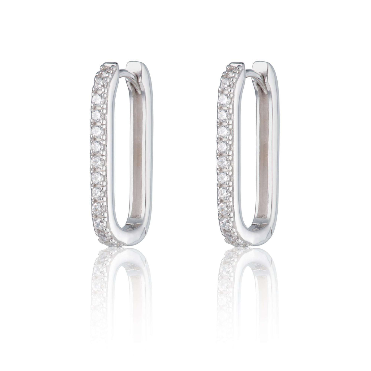Oval Hoop Earrings with Clear Stones