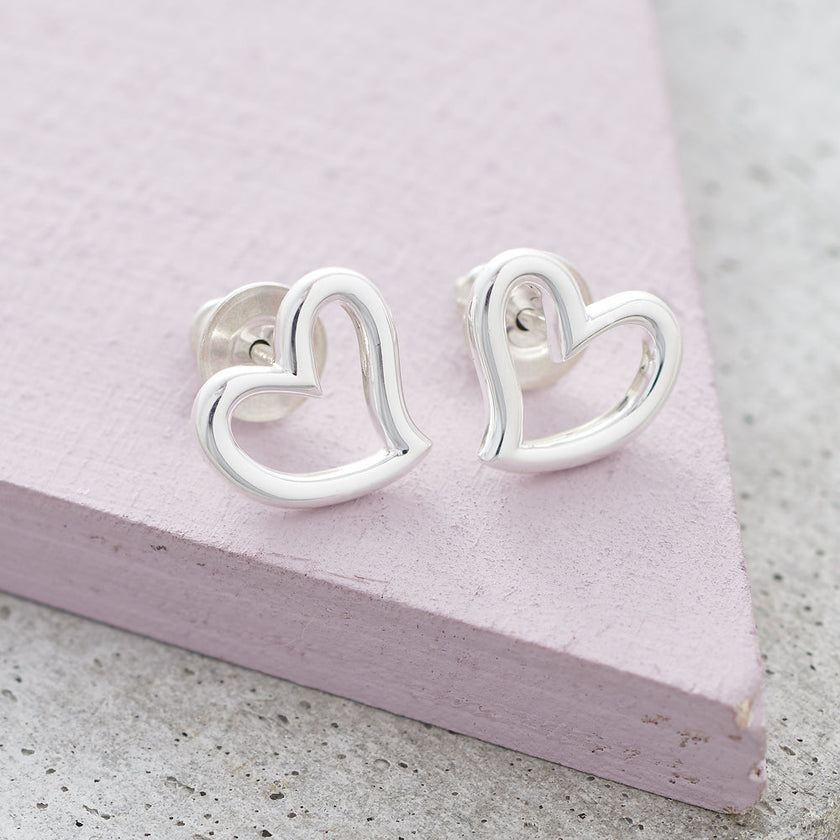 Open Heart Silver Stud Earrings