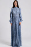 Slate Blue Embellished High Neck Maxi Dress