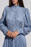 Slate Blue Embellished High Neck Maxi Dress