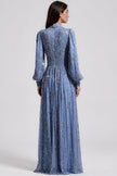 Slate Blue Embellished High Neck Maxi Dress