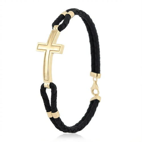 Armband mit 14K Gold Detail – Schlicht geflochtenes Kreuz | Geflochtenes schwarzes Band | Majestic Jewellery