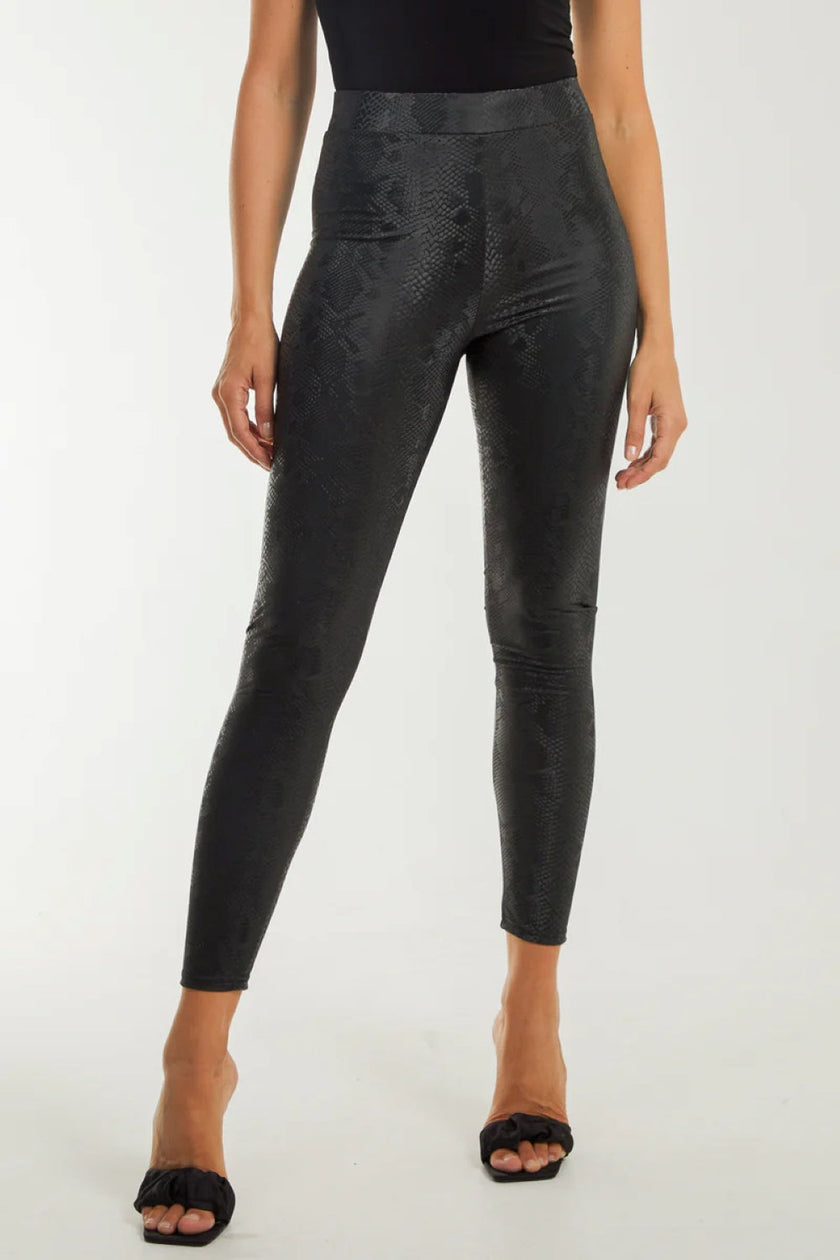 Legging met zwarte slangenprint en lederlook