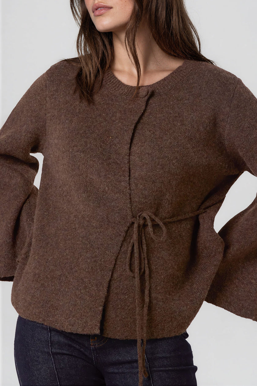 Brown Knitted Side‑Tie Cardigan