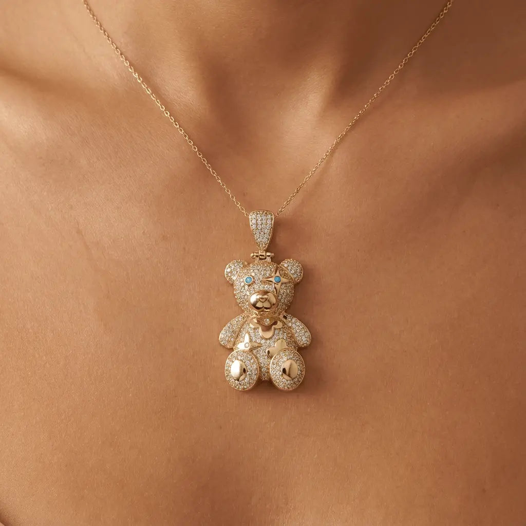 Gold Pendant – Teddy with Sparkling Stones Luxury Charm in a Playful Design | Gold | Majestic Jewellery