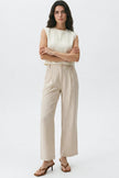 Beige Striped Linen Blend Trousers