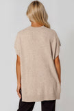 Beige Embellished Short Sleeve Knit Jumper