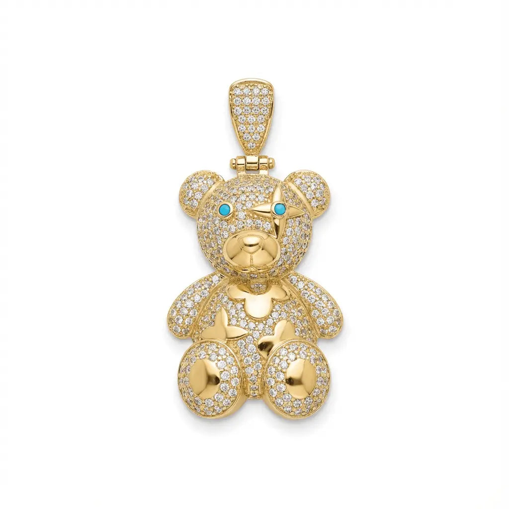 Gold Pendant – Teddy with Sparkling Stones Luxury Charm in a Playful Design | Gold | Majestic Jewellery