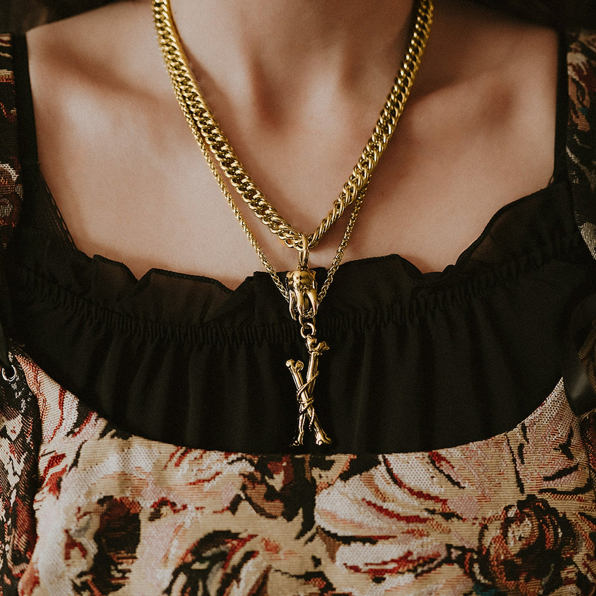 Gold Tethered Remains Bones Necklace