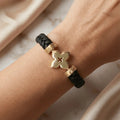 14K Gold Detail Bracelet – Textured Clover Braided | Braided Black Band | Majestic Jewellery