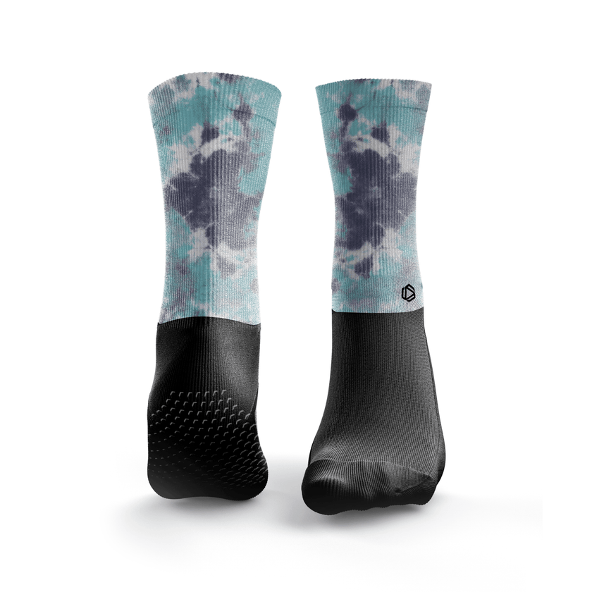Reformer-Pilates-Socken in Dunkelblau & Petrol mit Batikmuster